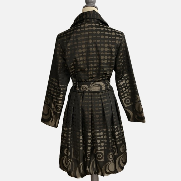 Samuel Dong Trench Dress Coat Bubble Hem Size Medium Brown Metallic Belted - Picture 3 of 10